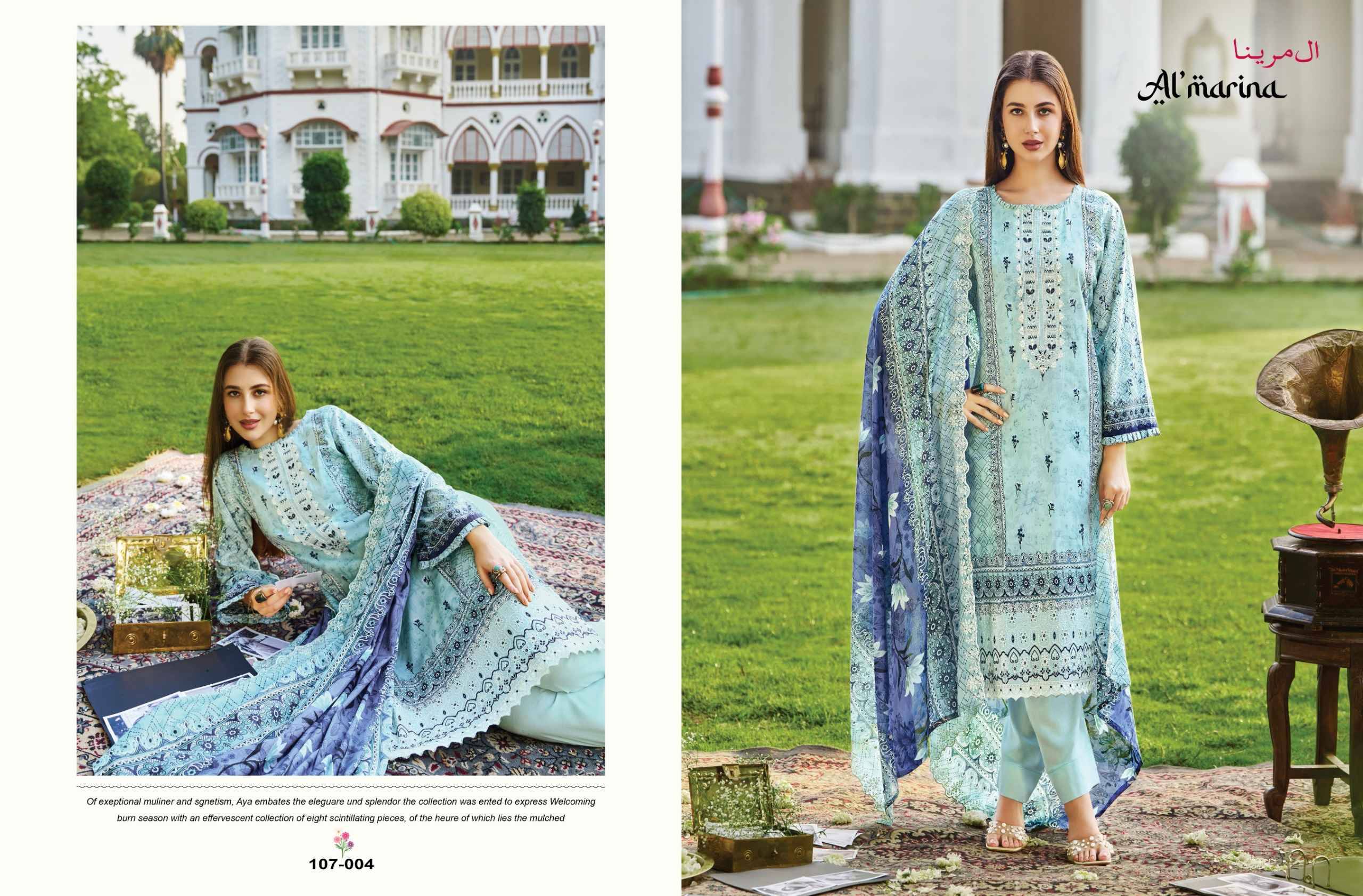 ALFAAZ 107 Series By ALMARINA Pakistani Stylish Beautiful Colourful Printed & Embroidered Party Wear & Occasional Wear Pure cotton Dresses At Wholesale Price